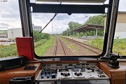 Blick aus dem rückwärtigen Führerstand am Bahnhof Stralsund-Rügendamm